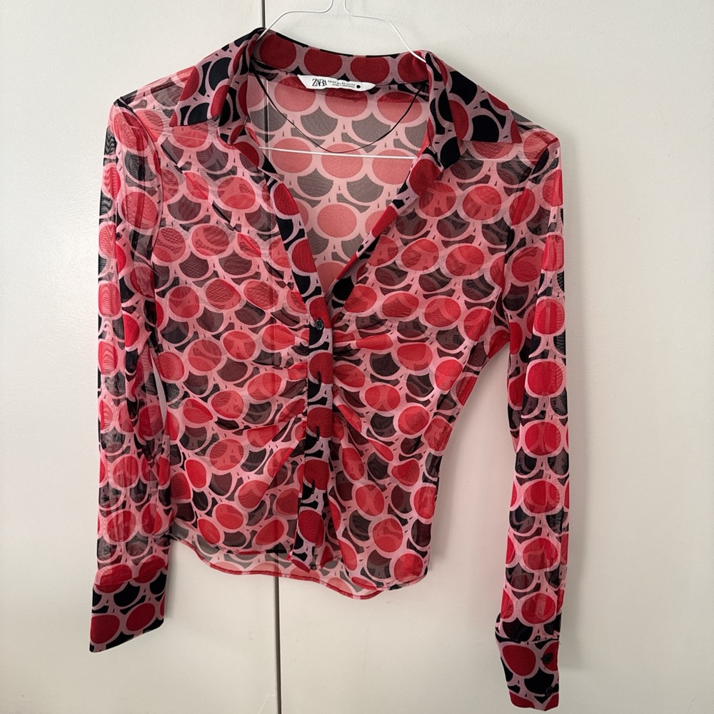 Zara Red and Black Patterned Women's Top